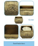 Altın Eskitme Mumluk Şamdan 3 Adet Tealight Uyumlu Üçlü Mini Çizgili Çiçekli Model